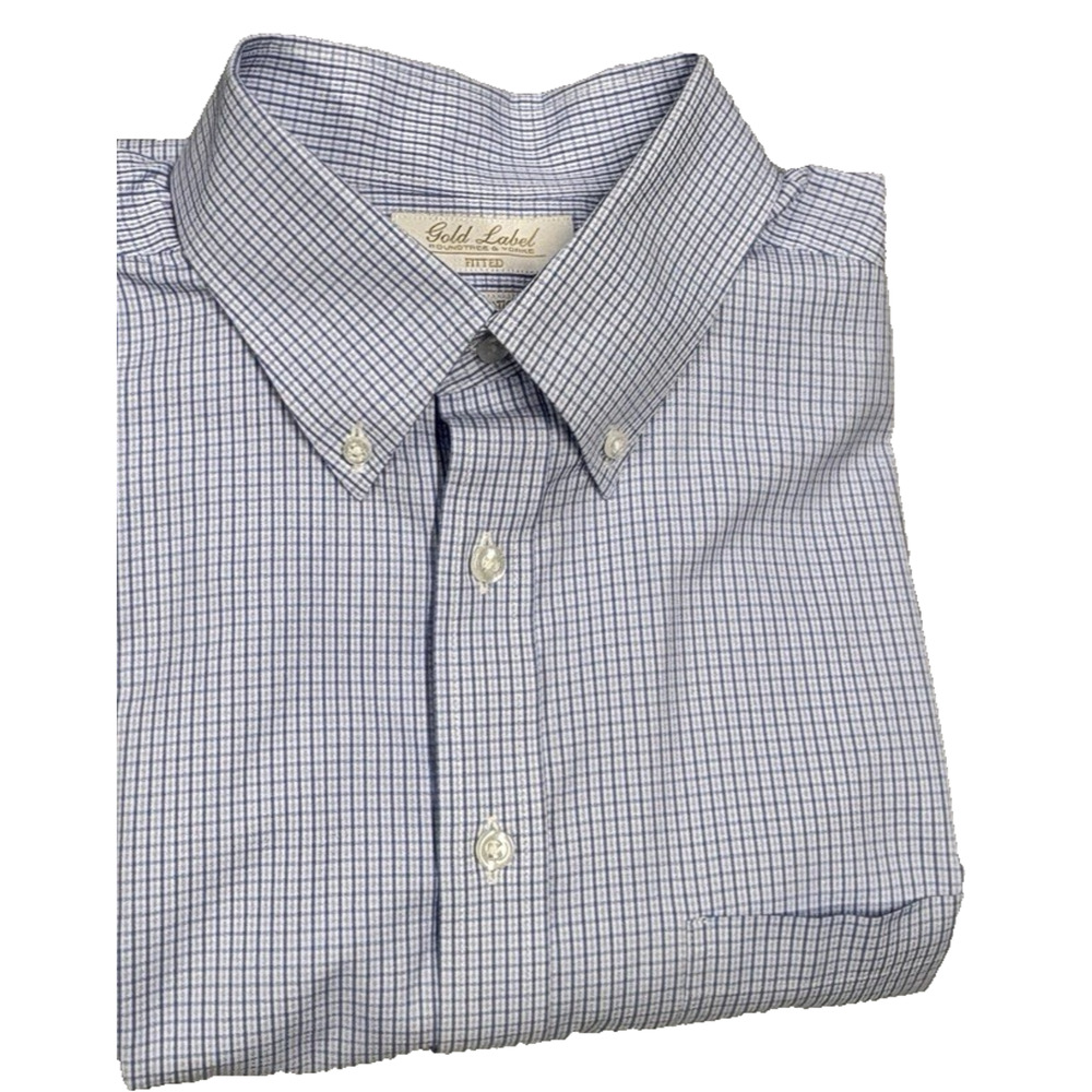 Roundtree & Yorke- Gold Label-Slim Fit -Mens- Non Iron Shirt- 16- 33-Blue Check